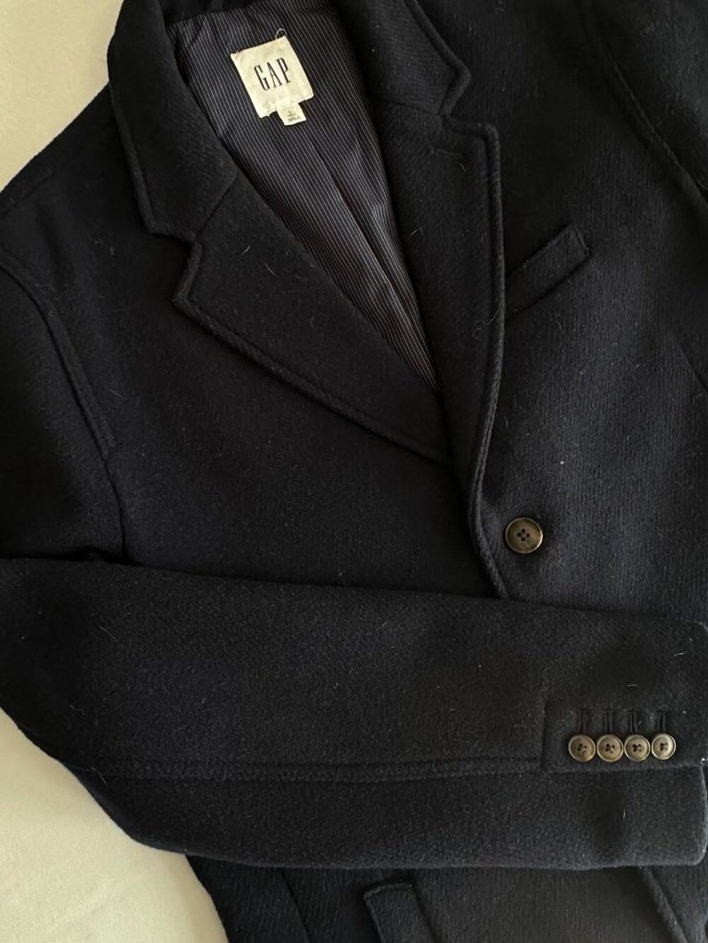 GAP Men’s Wool Blend Navy Topcoat Overcoat Large Tall L Tall - Picture 7 of 12